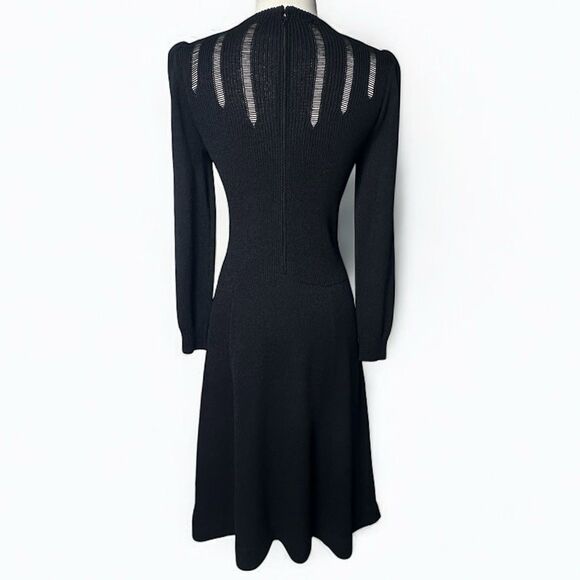 VTG St John Dress Size S Black Santana Knit Midi Dog Show Victorian Old Money - Picture 6 of 14